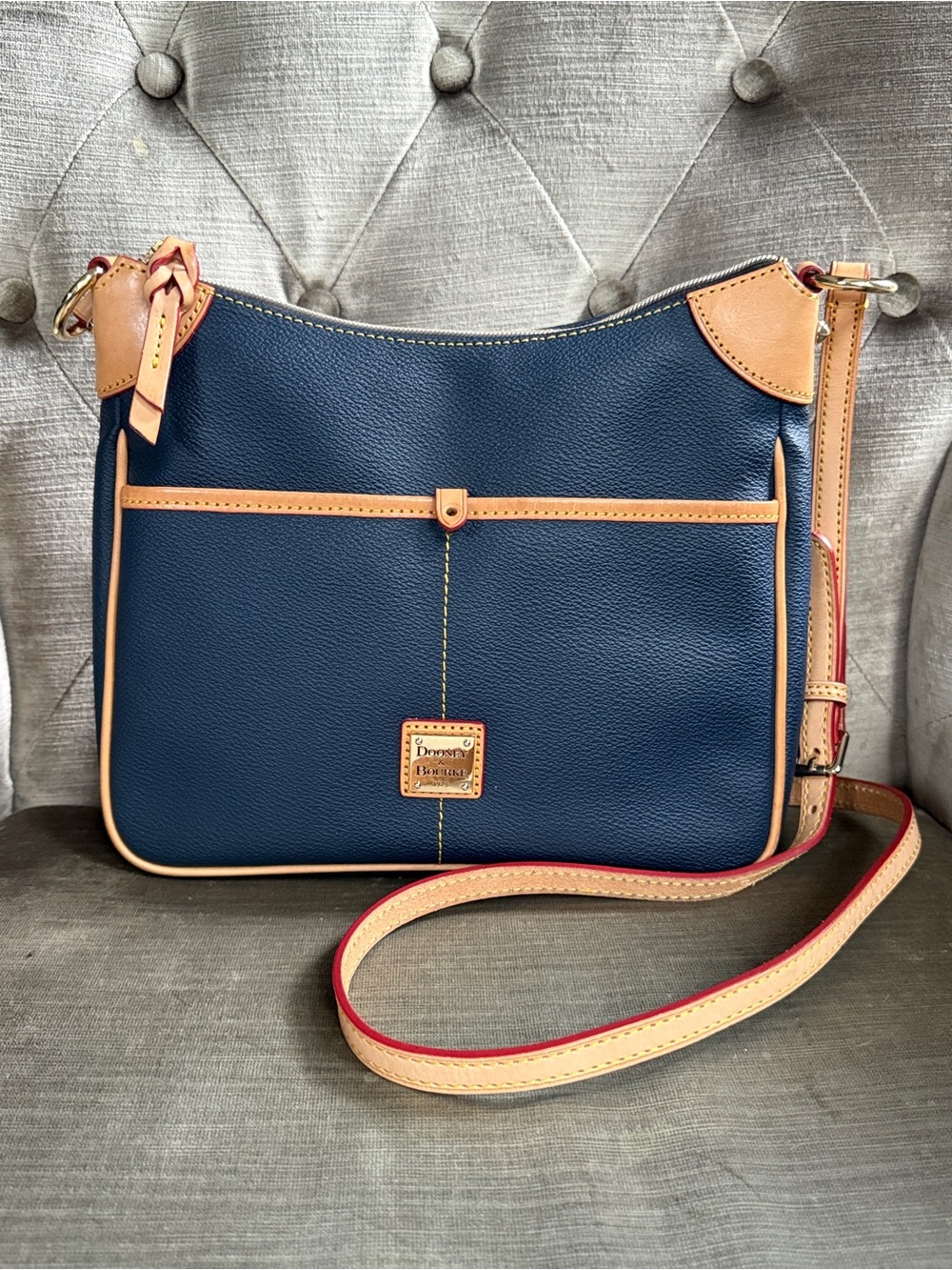 Dooney & Bourke Kimberly Crossbody Bag Midnight Navy Pebble Leather Tan Vachetta